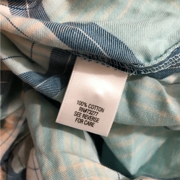 Croft & Barrow Aqua & Blue Plaid Long Sleeve Button Up - Women’s XL, Bust 22” - Picture 4 of 4